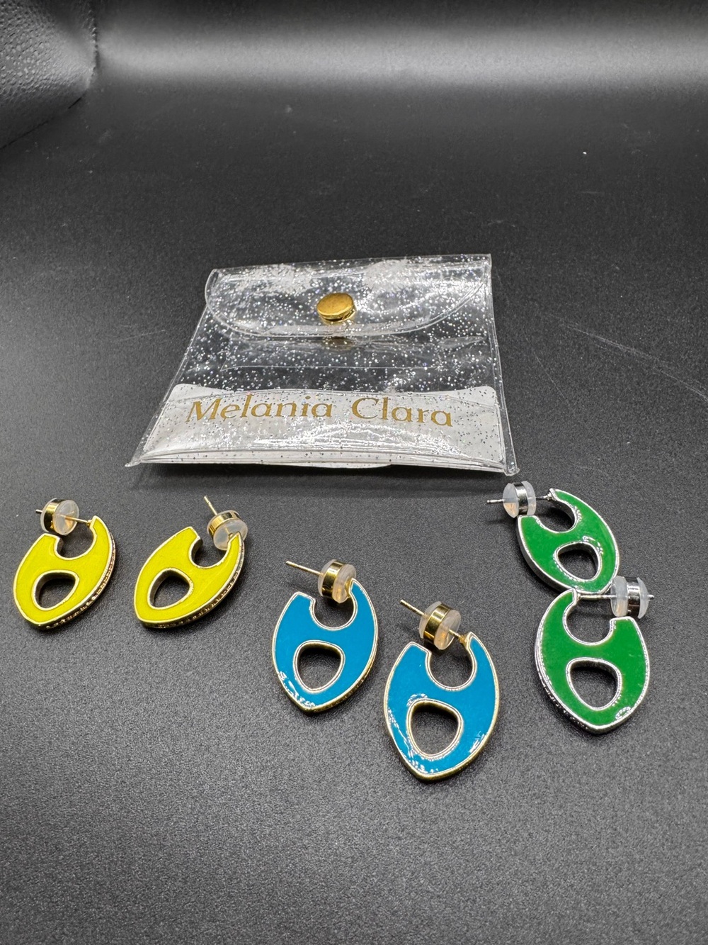 Melania Clara 3 pairs of enamel rhinestone earrings